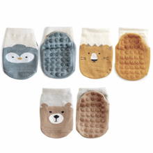 Load image into Gallery viewer, Cool Zoo Grip Socks - Yellow, Brown and Blue (3-pairs)