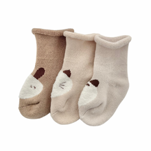 Load image into Gallery viewer, Tot and Toe extra warm terry socks in three neutral colours.