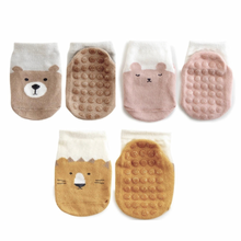 Load image into Gallery viewer, Cool Zoo Grip Socks - Pink, Brown and Yellow (3-pairs)