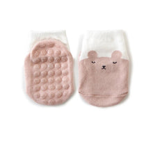 Load image into Gallery viewer, Tot and Toe Baby Grip Sock in Cool and breathable Zoo pink mouse with full panel of grip across the sole, looks like yoga socks, low cut crew cut for warmer weather, great staying on power, gives balance and confidence and mimics barefoot walking benefits for toddlers learning to walk