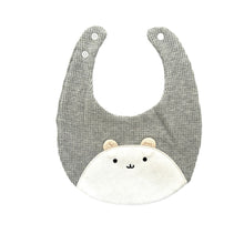Load image into Gallery viewer, Absorbent cotton waffle bib in grey marle with a white bear face, thick and warm for colder months, extra layer under the bear face for superb absorbency,