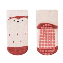 Load image into Gallery viewer, Extra Warm Terry Grip Socks - Fawn and Owl (2-pairs)