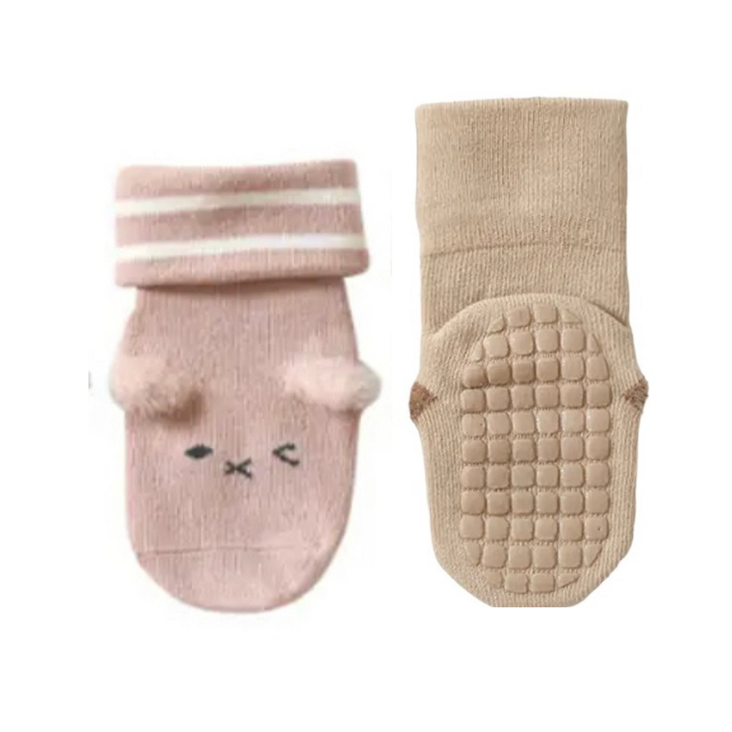 Everyday Stay-On Grip Socks - Pink and Tan (2-pairs)